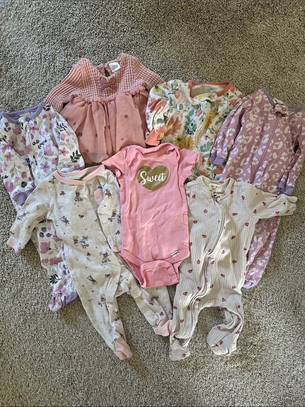 Baby Girls Pink 'Sweet' One-Piece Bodysuit and Sleepwear Set